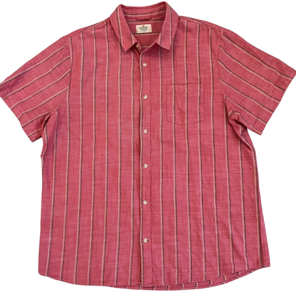 Marine Layer Cotton Button Down Shirt Top SS Stripe Casual Resort Dad Mens XL
